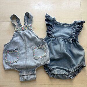 Gap Baby Medium Blue Denim Sunsuit and Light Blue Denim Sunsuit Size 12-18 M